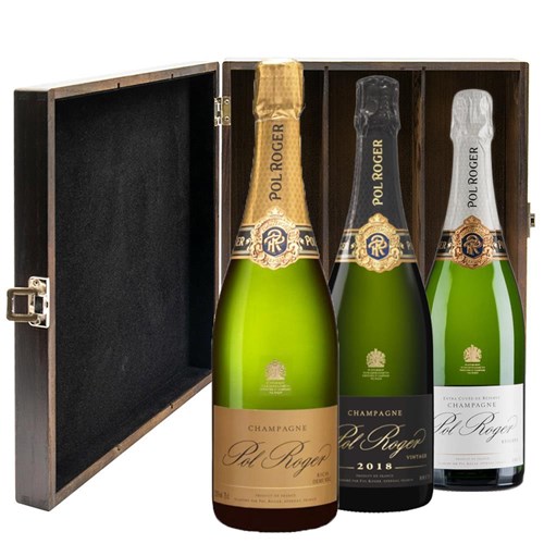 The Pol Roger Collection Treble Elm Wood Gift Boxed Champagne (3x75cl)
